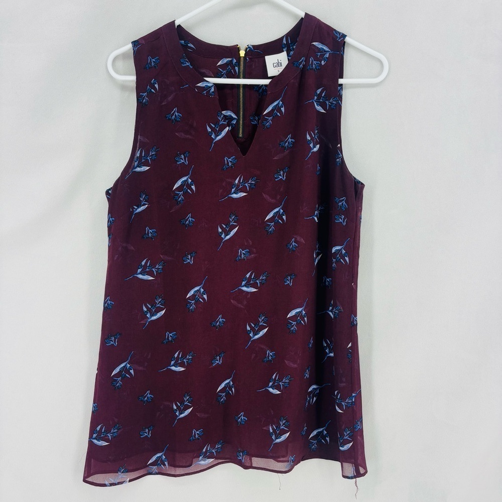 Cabi Women’s Small burgundy professional office tank top floral print blouse